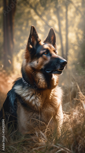A Regal German Shepherd portrait in Nature - created with Generative AI Technology