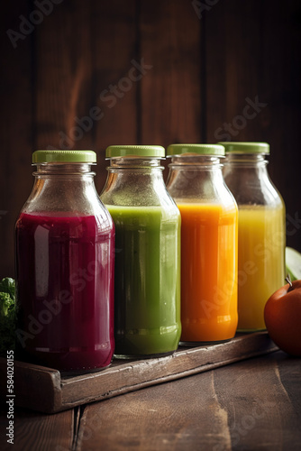 a couple of bottles filled with juice
