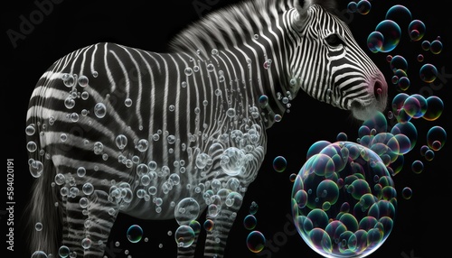 zebra assambled with bubbles