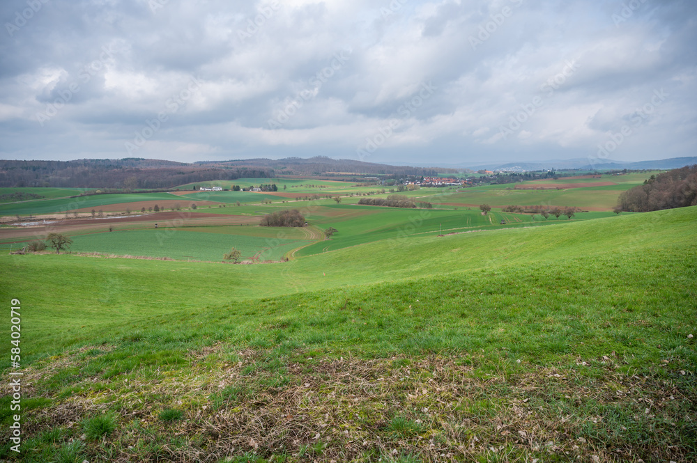 Odenwald Ronneburg natural landscape view from Ronneburg Castle during cloudy day, Germany