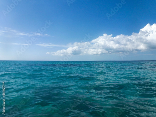 Sea and sky in several types of turquoise and blue shades. Bright natural background