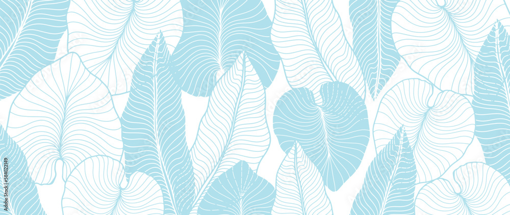 Blue vector tropical background with palm leaves and banana leaves for decor, covers, backgrounds, presentations and wallpapers Blue vector tropical background with palm leaves and banana leaves for decor, covers, backgrounds, presentations and wallpapers