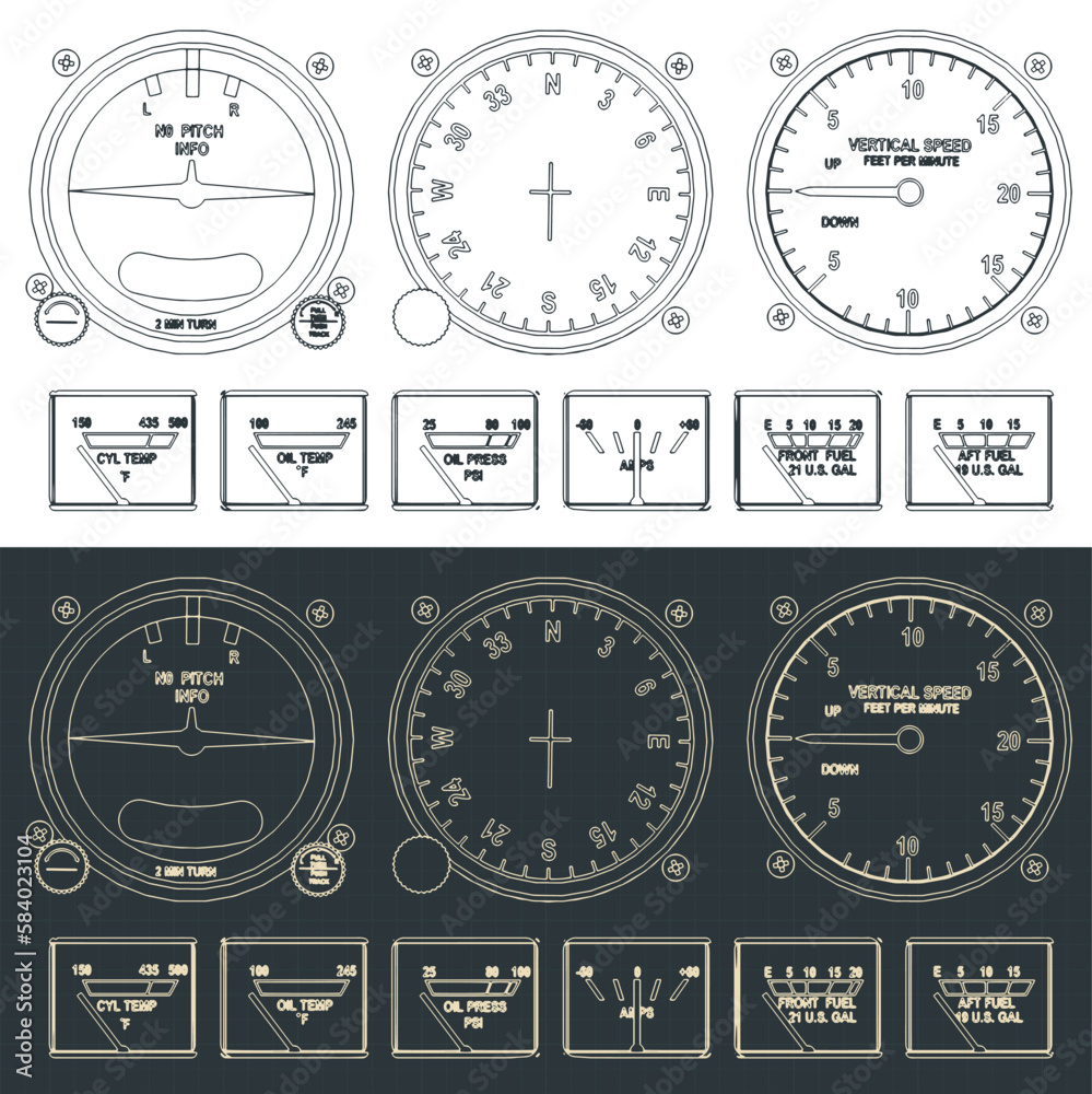 Naklejka premium Airplane control panel drawings