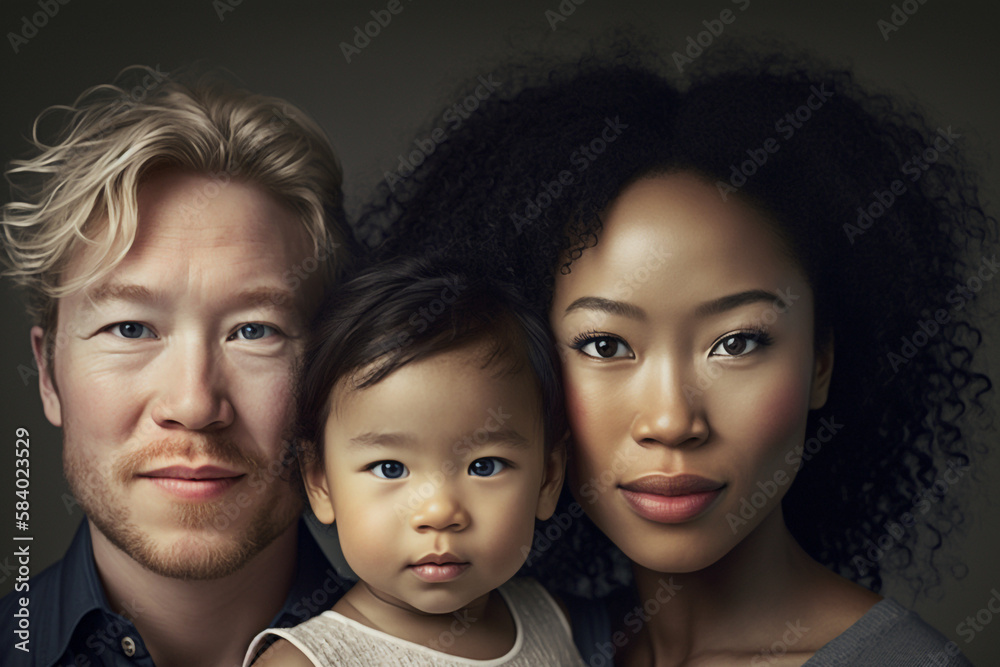 Multiethnic family portrait. Multicultural relations. generative AI Multiethnic family portrait. Multicultural relations. generative AI