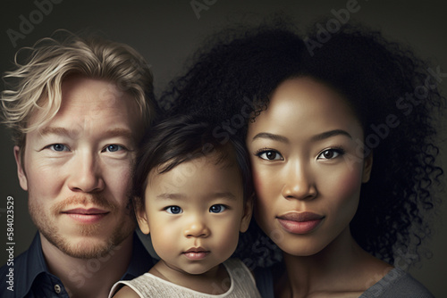 Multiethnic family portrait. Multicultural relations. generative AI