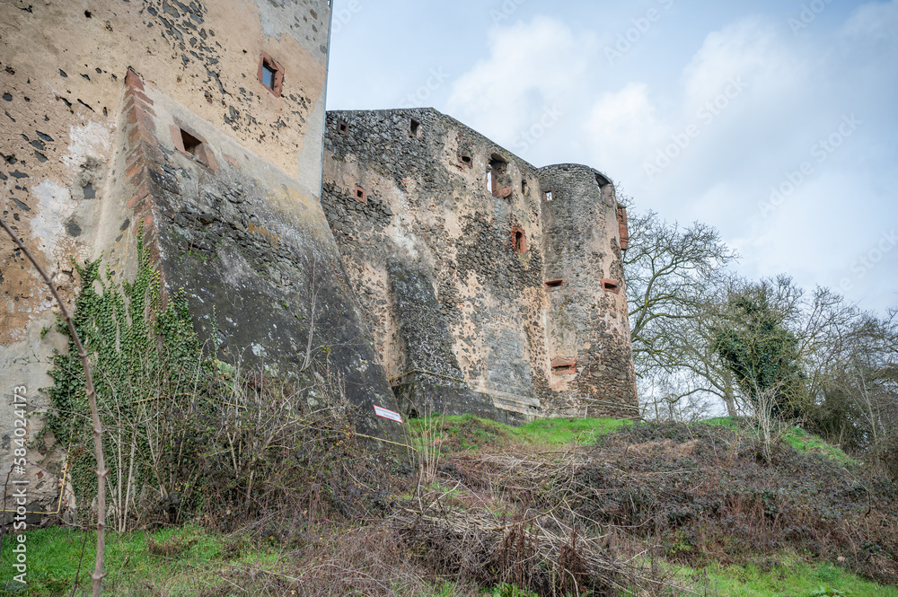 Old Castle walls of Ronneburg Castle, during cloudy day, Germany