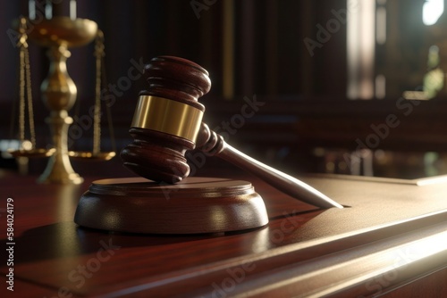 wooden gavel judge's desk law office legal procedure court photorealistic generative ai