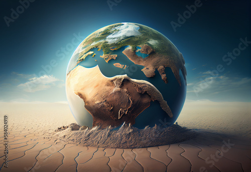 Earth melting by global warming or climate change problem. Generate Ai.