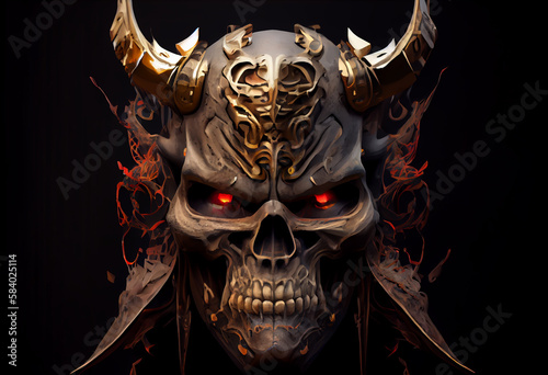 Skull devil cyborg samurai face, Generate Ai.
