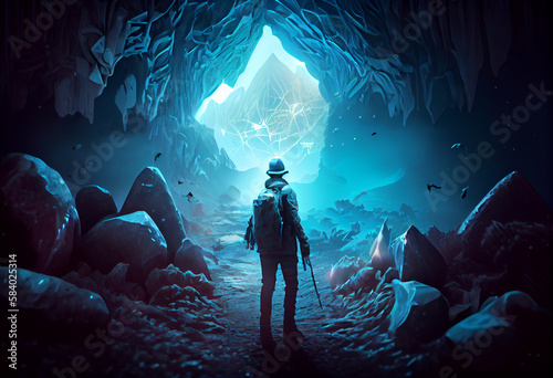 The explorer came to a spooky environment with diamonds,. Generate Ai.