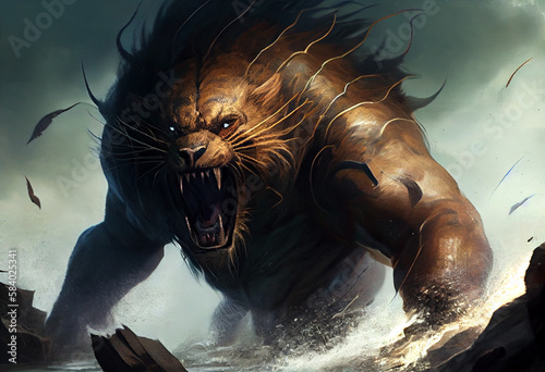 Eldritch horror lion monster. Generate Ai.