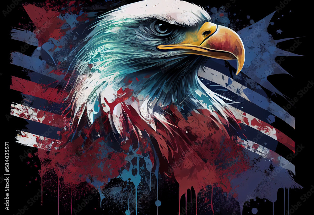 Fototapeta premium usa american flag creative patriotic background with bald eagle design new quality universal colorful joyful memorial independence day holiday stock image illustration wallpaper . Generate Ai.
