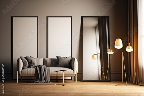 modern living room with sofa and marble and lights