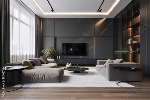 modern living room with sofa and marble and lights