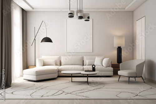 modern living room with sofa and marble and lights