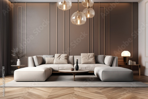 modern living room with sofa and marble and lights