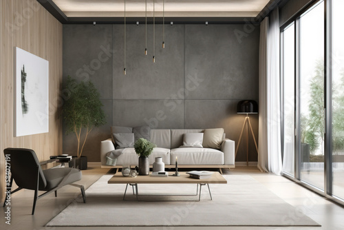 modern living room with sofa and marble and lights