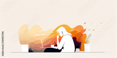 vector of a person working on his desk 