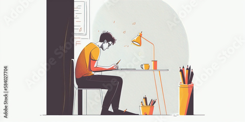 vector of a person working on his desk 