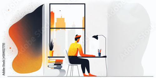 vector of a person working on his desk 