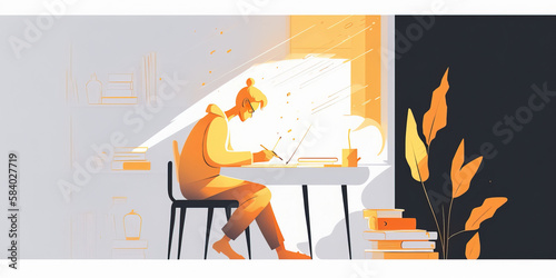 vector of a person working on his desk 