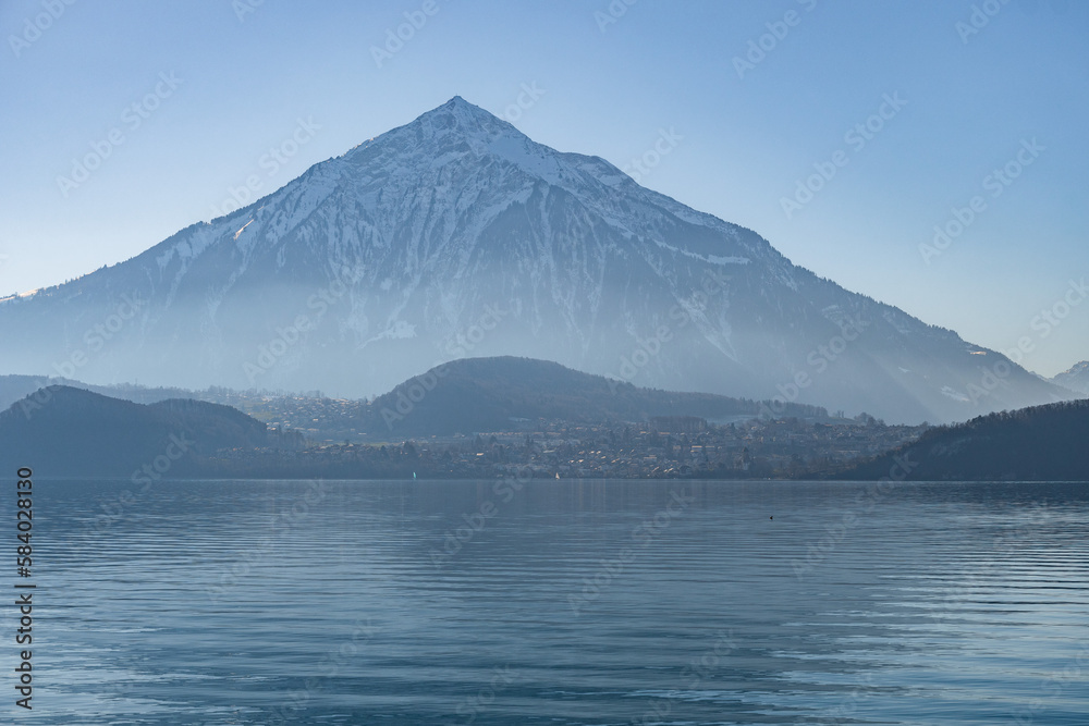 View over the lake of Thun and the mount Niesen in Switzerland
