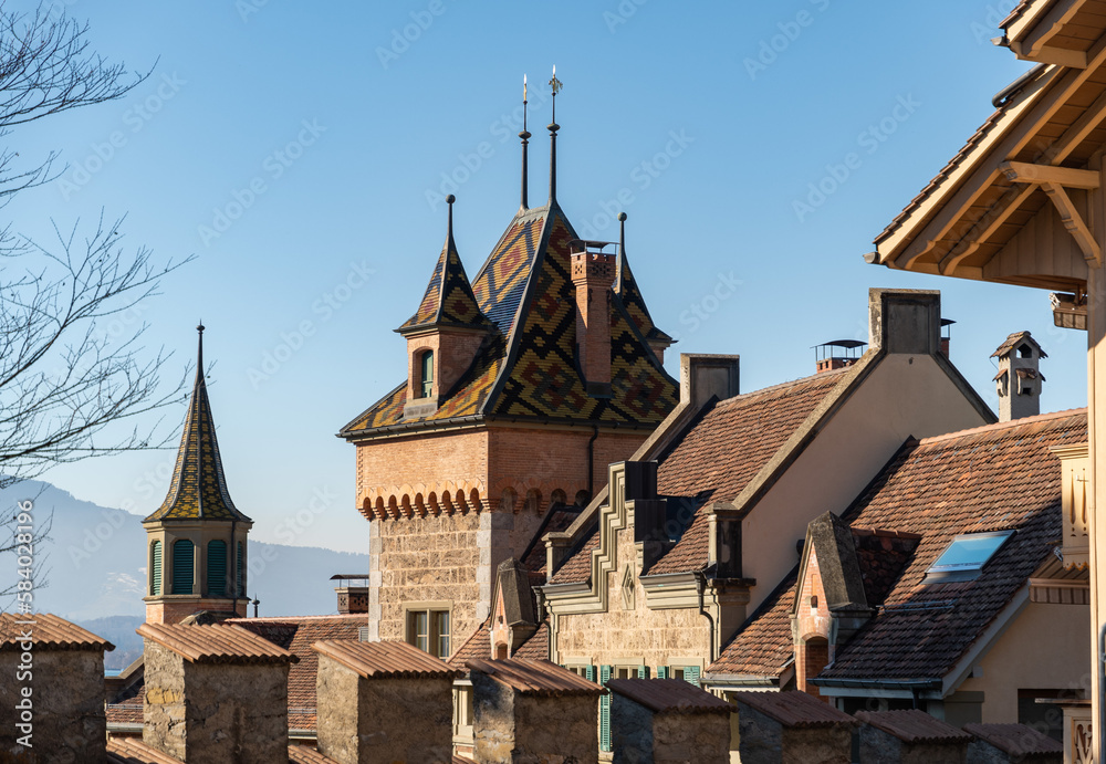 Majestic castle Oberhofen at the lake of Thun in Switzerland Majestic castle Oberhofen at the lake of Thun in Switzerland