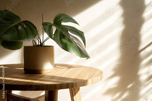a plant in a room interior with a table