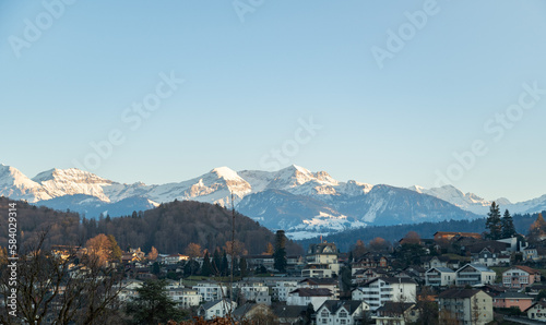 View over Spiez at the lake of Thun in Switzerland