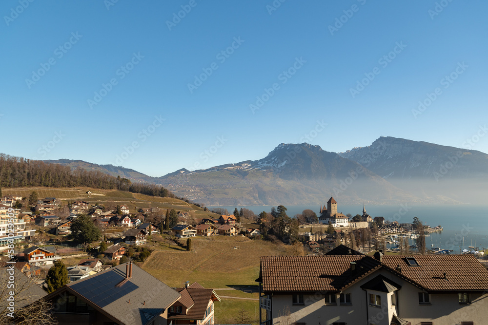 View over Spiez at the lake of Thun in Switzerland