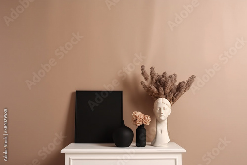 still life with a candle and a book and plants in front of a wall
