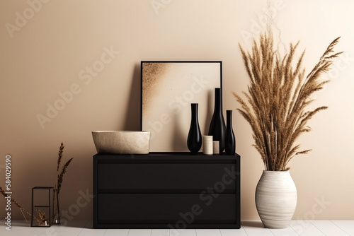 still life with a candle and a book and plants in front of a wall