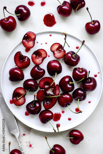 cherries on a white plate 