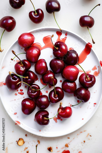cherries on a white plate 