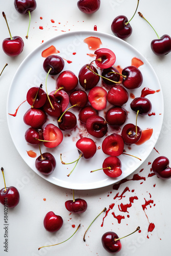 cherries on a white plate 