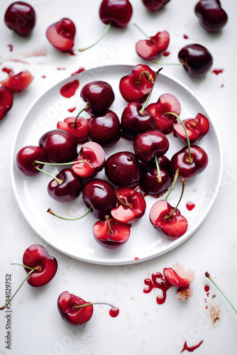 cherries on a white plate 