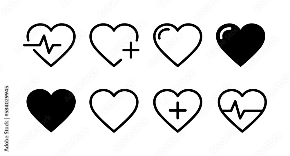 Heart icons. Heartbeat icon