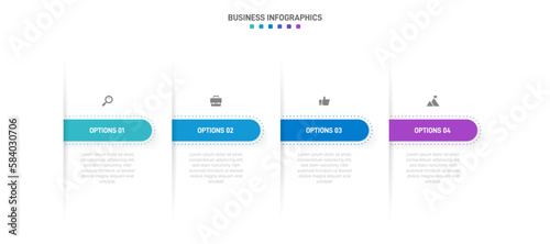 Timeline infographic with infochart. Modern presentation template with 4 spets for business process. Website template on white background for concept modern design. Horizontal layout.