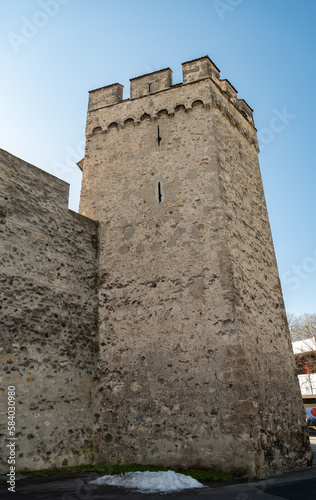 City wall with a tower in the center of Thun in Switzerland