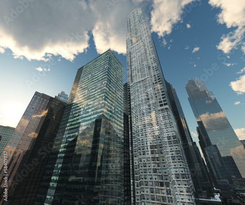 Skyscrapers  high-rise buildings from below against the background of the sky  cityscape  panorama of skyscrapers  3D rendering