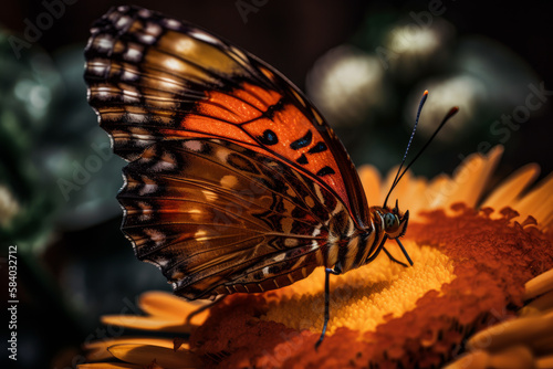 Schmetterling auf einer Blume mit offen entfaltenden Flügeln © Sandro