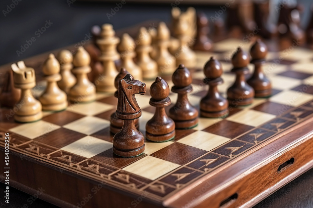 The classic board intellectual game of chess. game positions. Wooden figures. AI generated. The classic board intellectual game of chess. game positions. Wooden figures. AI generated.