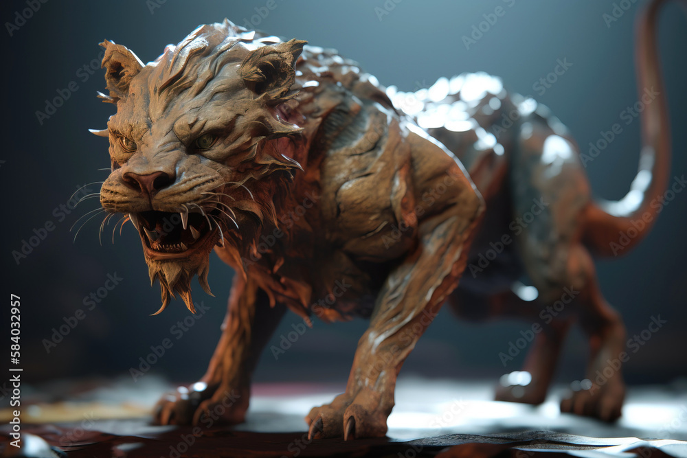 Chimera mythological lion, creature from legends. AI generated.