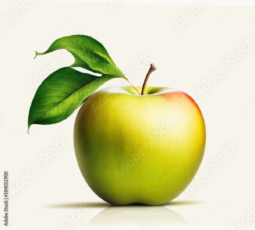 Fresh apple with a leaf, isolate on a white background. Macro studio shot. AI generated.
