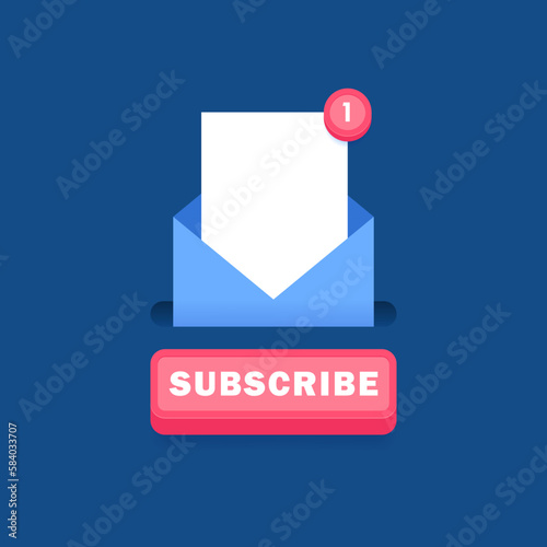 Subscribe to our newsletter. Concept of subscription to newsletter, news, promotions, offers. Letter in envelope with subscription button. Vector illustration