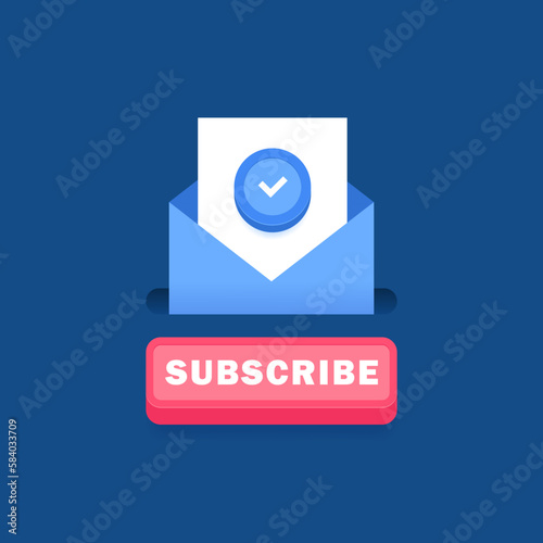 Subscribe to our newsletter. Concept of subscription to newsletter, news, promotions, offers. Letter in envelope with subscription button. Vector illustration