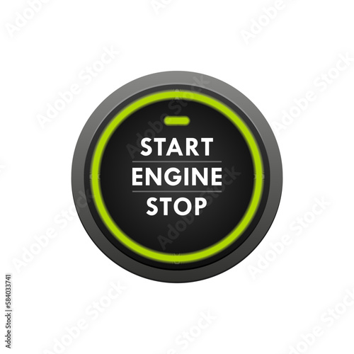 Start stop engine button. Engine starting and stopping system. Switch for motor vehicles. Vector illustration