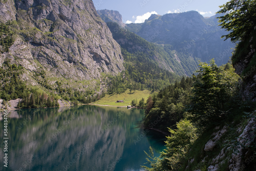 Panorama of Obersee lake in the Bavarian Alps.