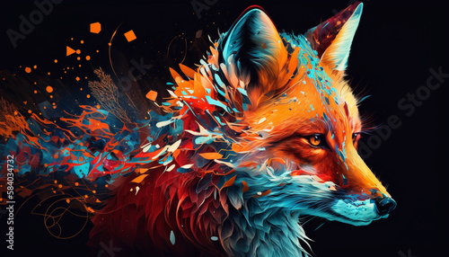 Abstract stylish Colorful fox.Generative AI.