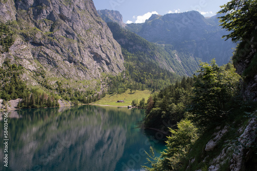 Panorama of Obersee lake in the Bavarian Alps.